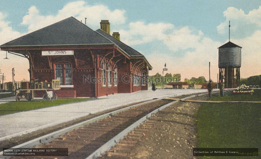 Postcard: St. Johns, Quebec, Canada, Canadian National Railway Station